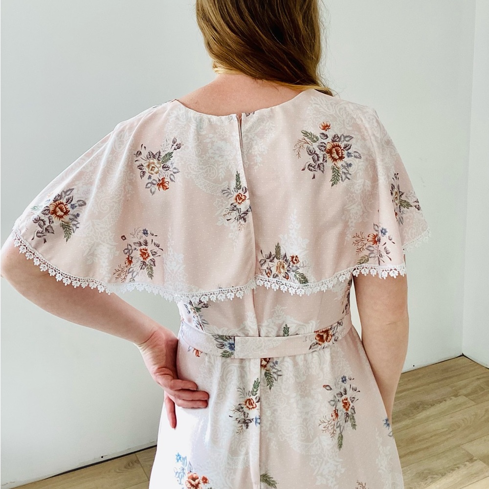 Vintage | Handmade Cottagecore Prairie Belted Pink Floral Maxi Dress - Picture 2 of 10